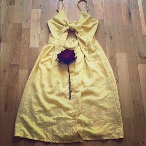 Yellow Midi Summer Dress Buttons Tie Up